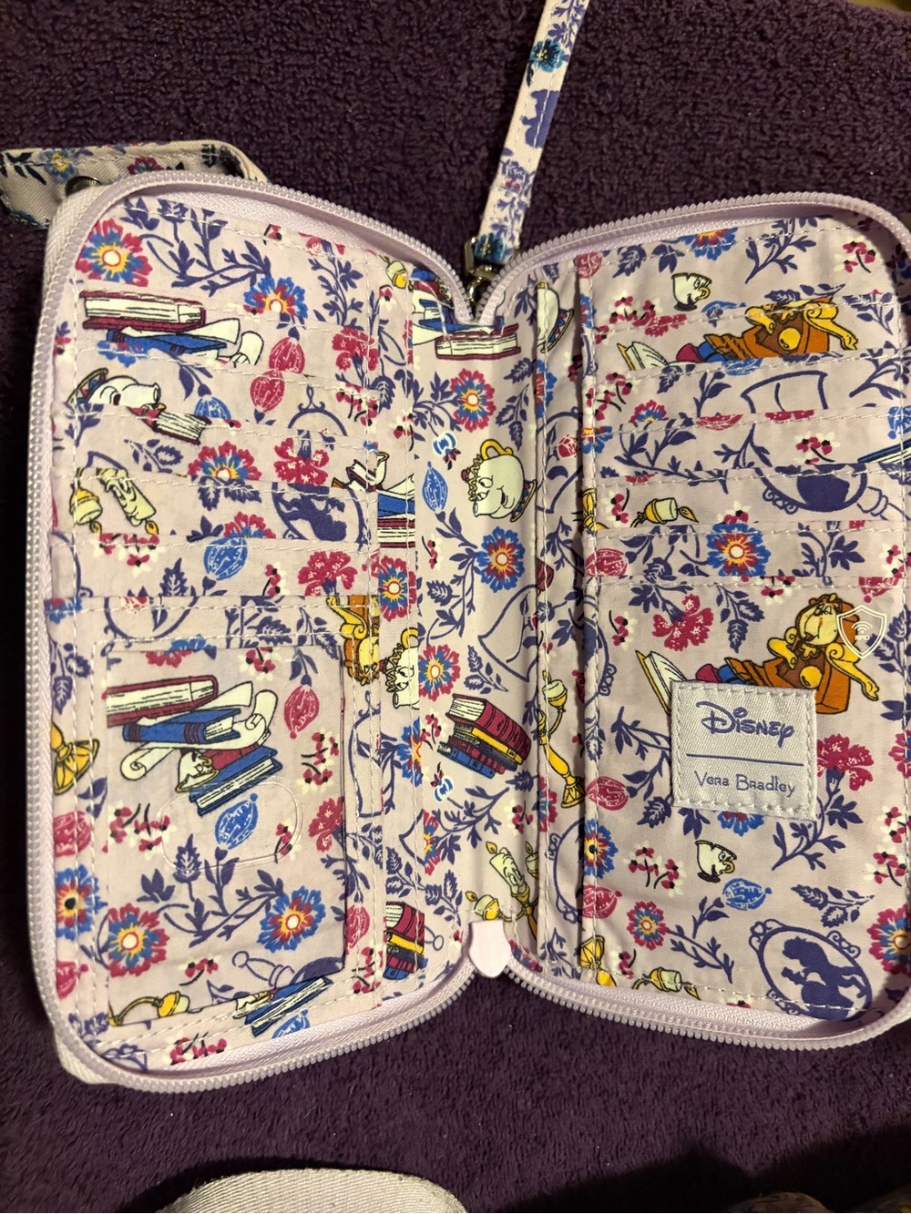 Vera Bradley Pink Floral Disney Zip Wallet with Blue & Fuchsia Accents